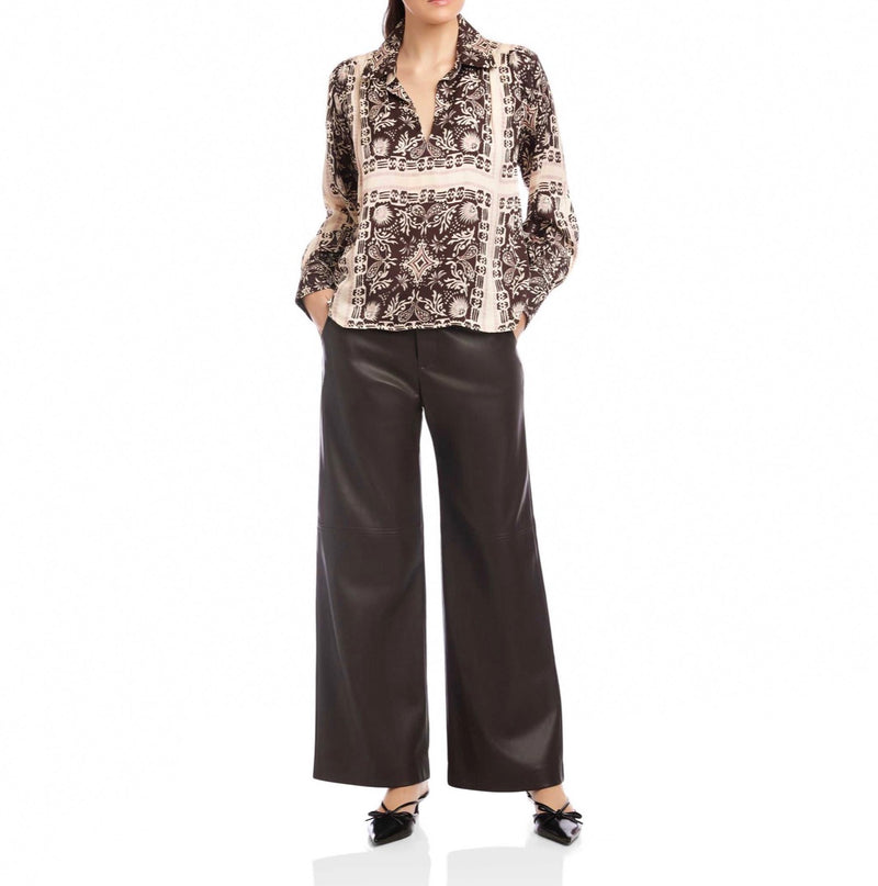 Fifteen Twenty Tess Half Placket Shirt - Earthy Block Print