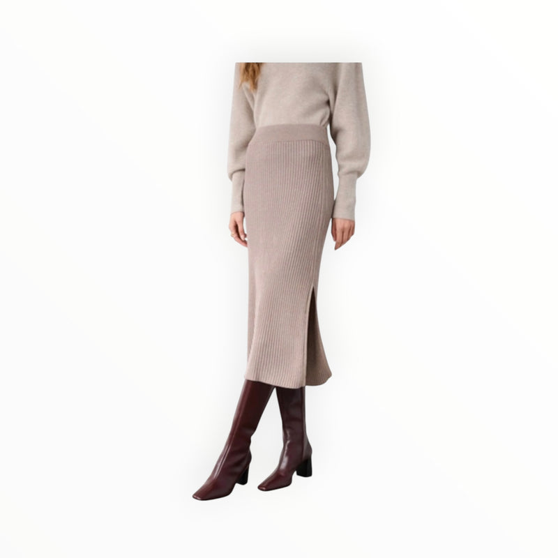 White + Warren Metallic Shine Ribbed Skirt - Mauve Shine