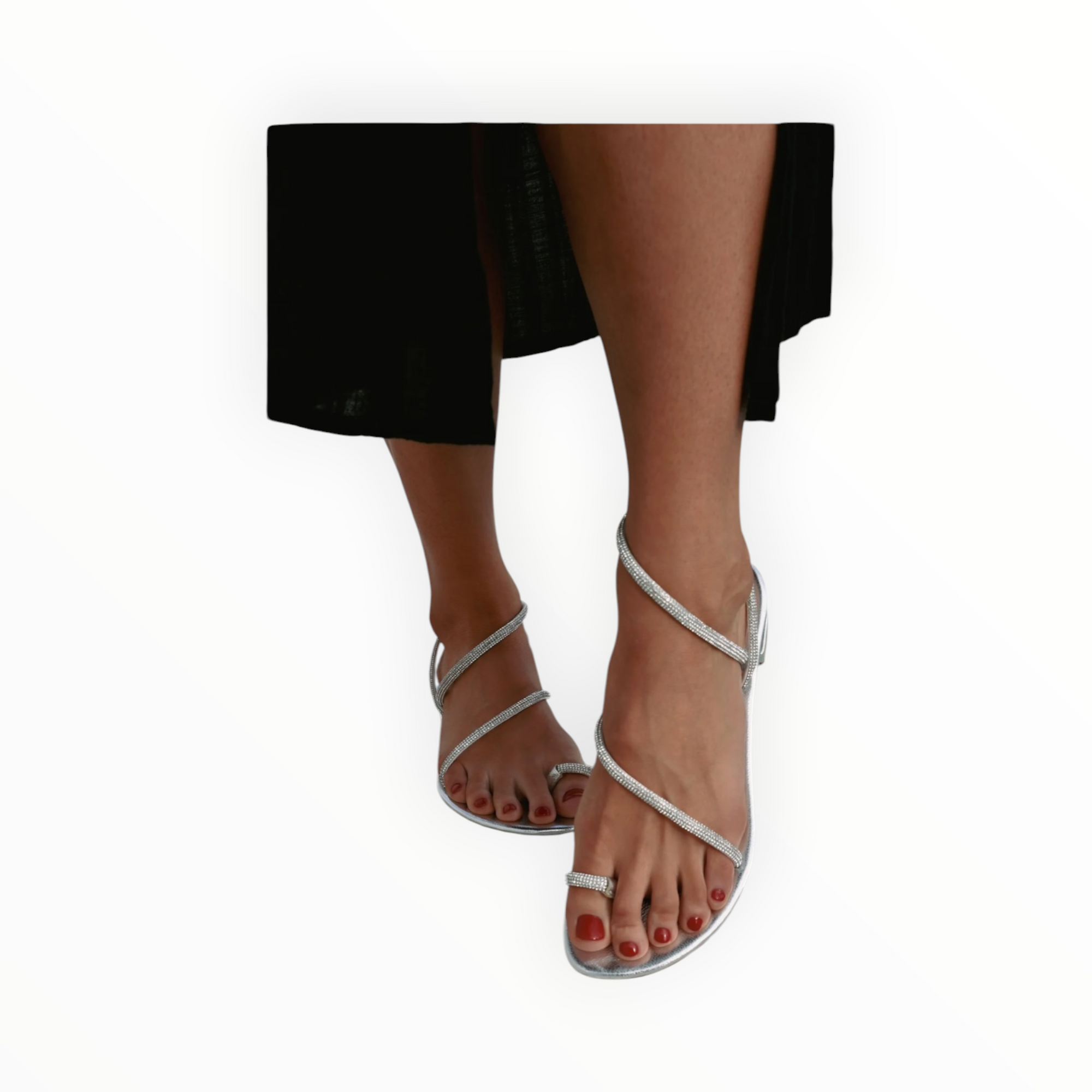 C o R N E T T I Romelide Sandal - Clear Rhinestones & Silver Insole