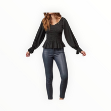 Lola & Sophie Smocked V-Neck Top - Black