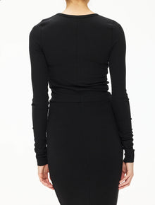 ÉTERNE Cropped Long Sleeve Fitted Top - Black
