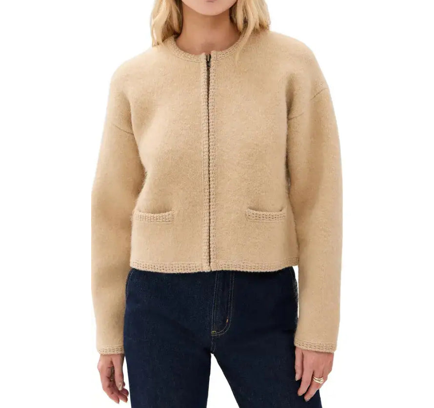 Frame Lofty Crochet Cardigan - Wheat