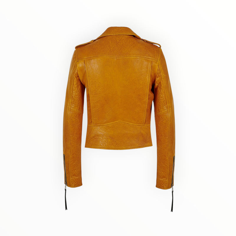 Coût De La Liberté Cindy-Caravaggio Leather Moto Jacket - Golden Yellow