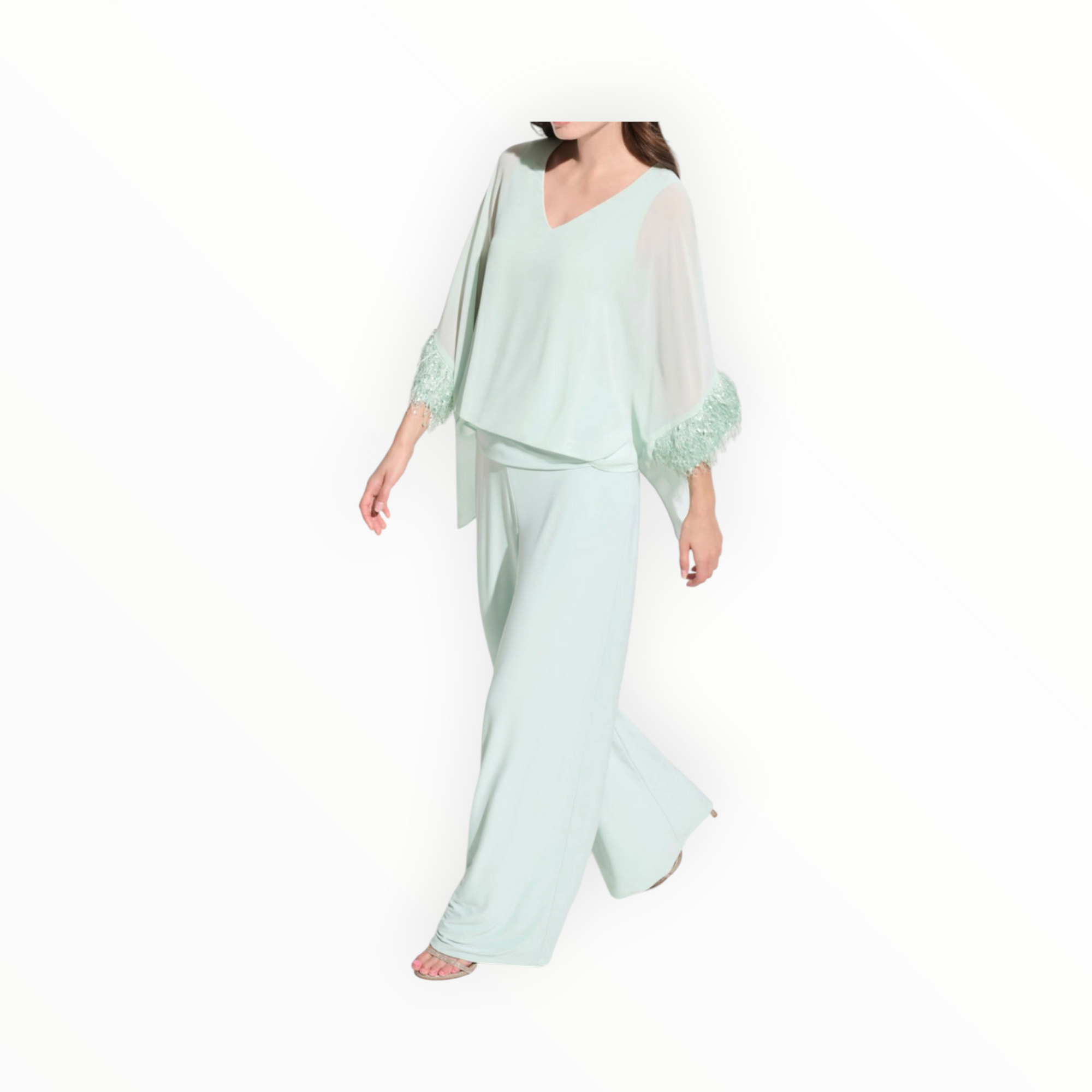 Joseph Ribkoff Chiffon Poncho Top With Novelty Trim - Pistachio