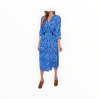 Sail To Sable Blue Ikat Smocked Waist Midi Dress with Tassels