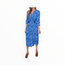 Sail To Sable Blue Ikat Smocked Waist Midi Dress with Tassels