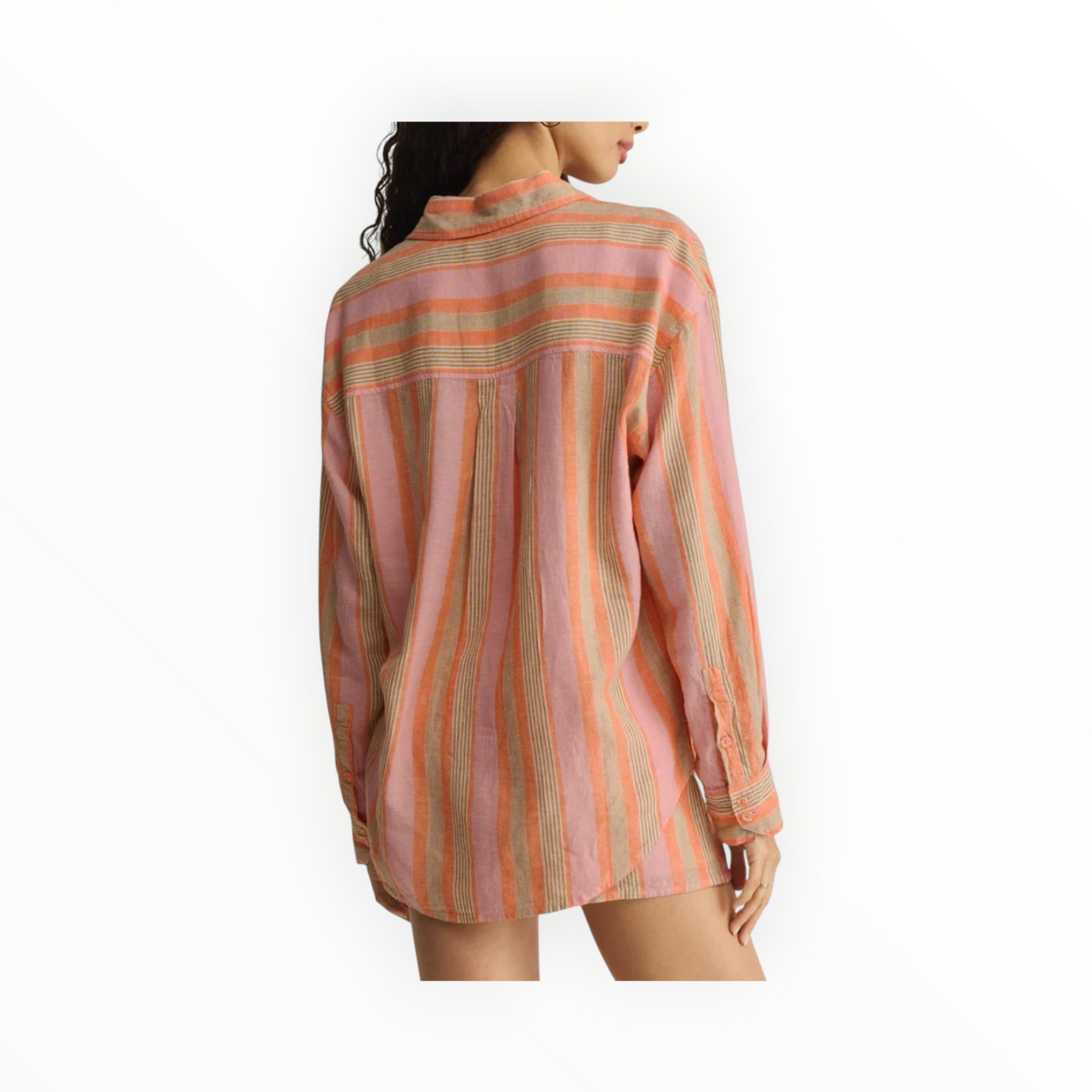 Z Supply The Perfect Striped Linen Button Up - Tiger Lily