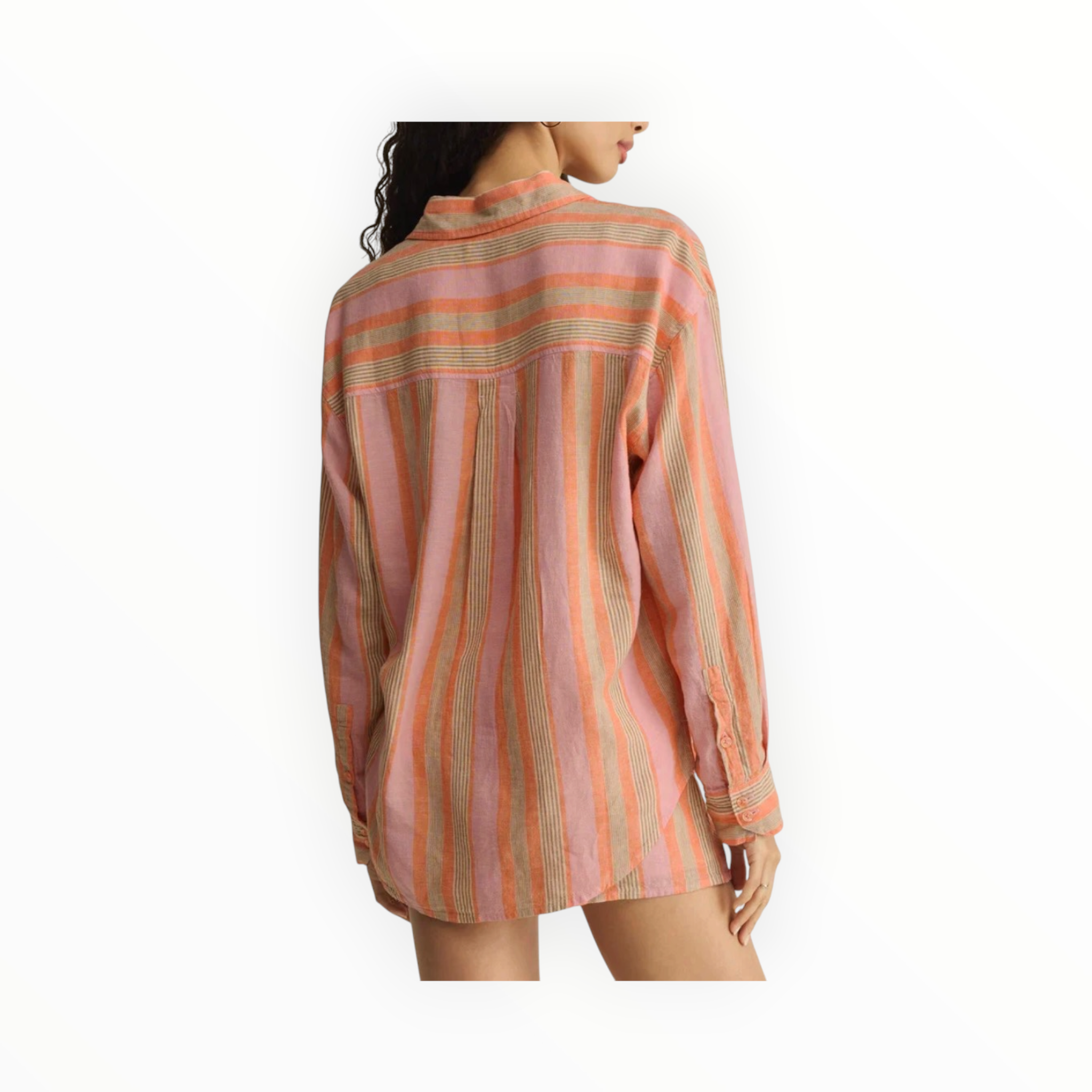 Z Supply The Perfect Striped Linen Button Up - Tiger Lily