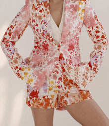 Derek Lam 10 Crosby Freja Floral Printed Stretch Linen Flared Short - Rose Multi