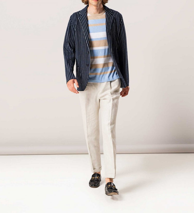 FLY3 Pinstripe Linen And Cotton Blazer - Navy/White Pinstripe