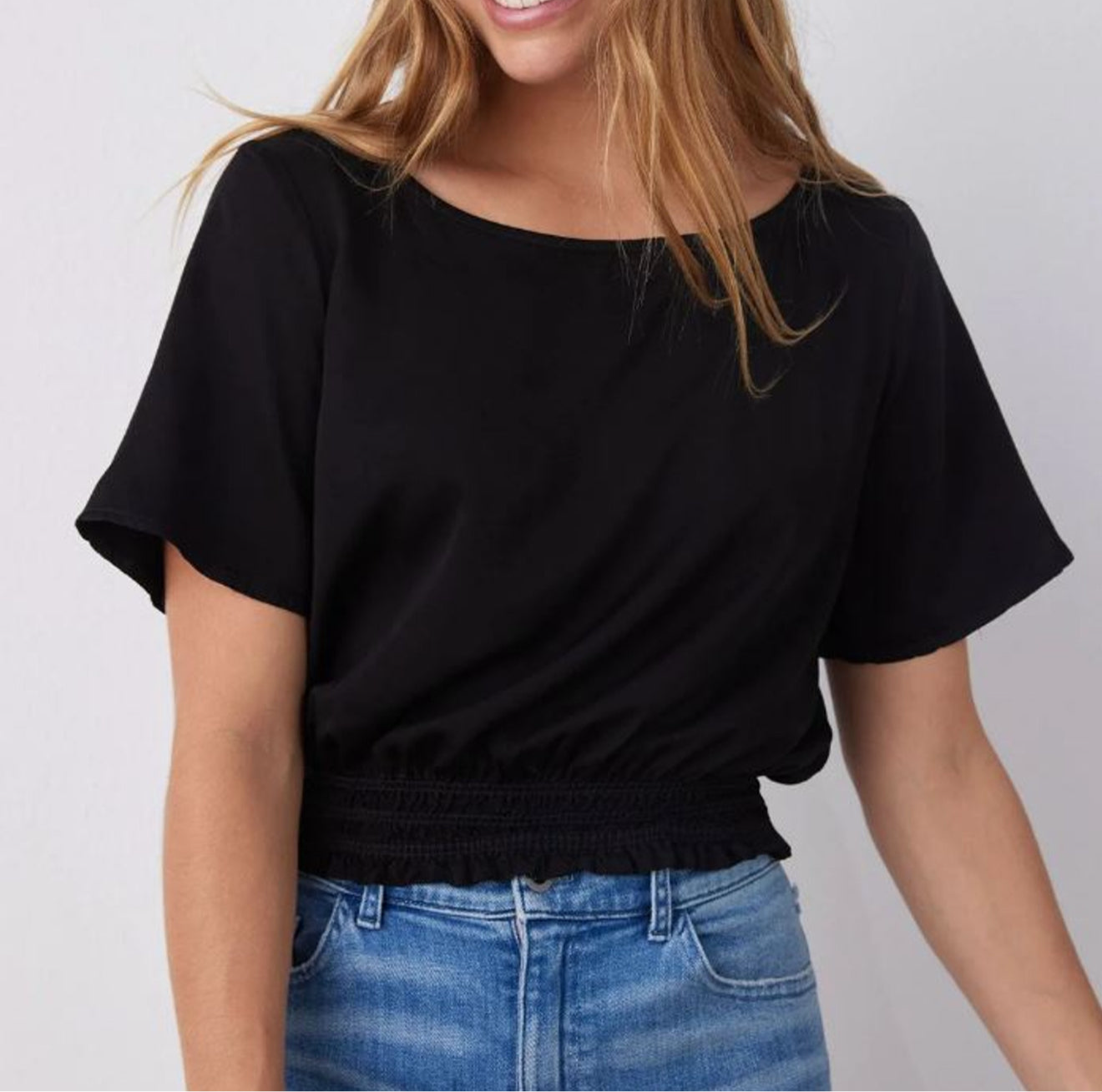 Bella Dahl Satin Smocked Waist Top - Black