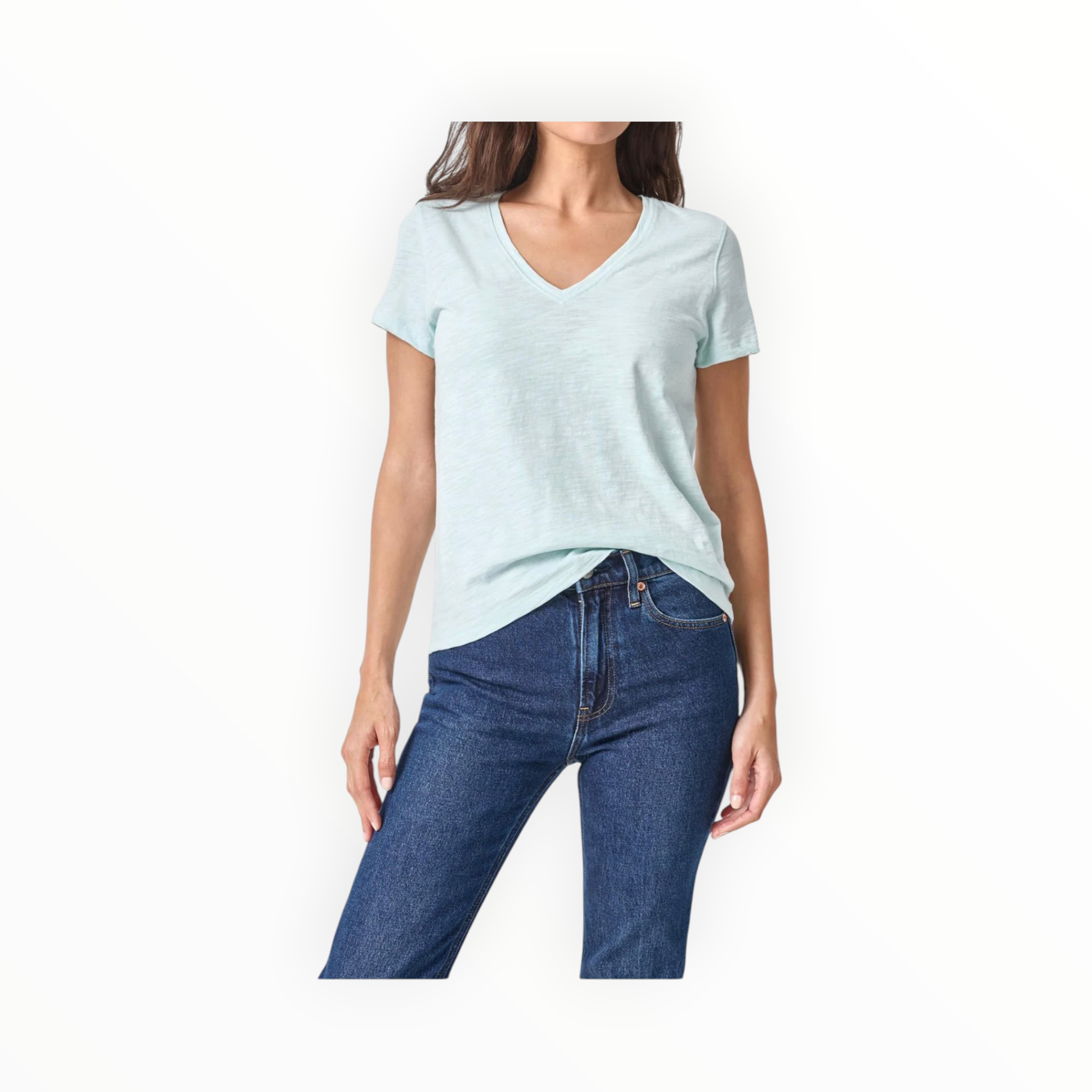 LILLA|P Short Sleeve Back Seam V-Neck - Seabreeze