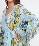 Czarina Summer Blues Short Wrap Dress With Lace