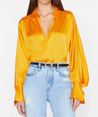 Frame Satin Keyhole Popover Shirt - Nectarine