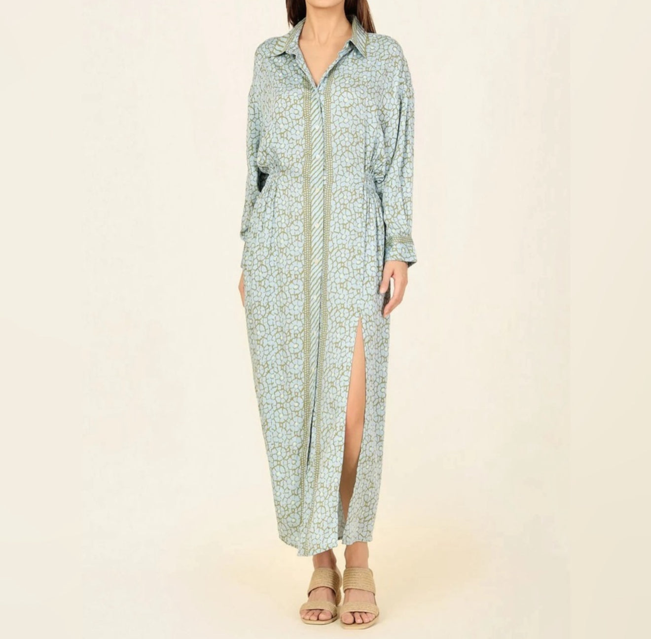 Omika Simone Long Sleeve Slit Maxi Shirt Dress - Olivia Surf