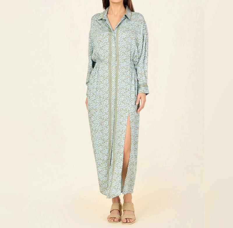 Omika Simone Long Sleeve Slit Maxi Shirt Dress - Olivia Surf