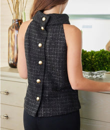 Sail to Sable Sparkle Tweed Cowl Neck Top - Black