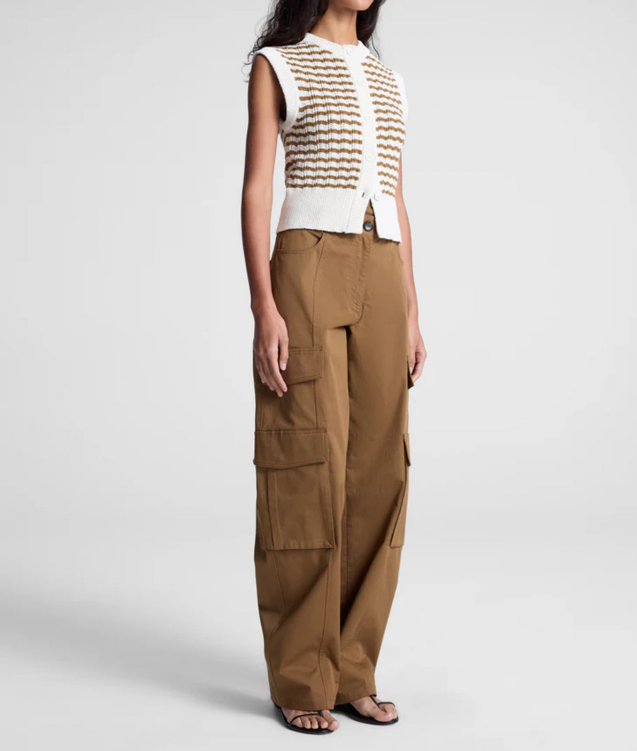 A.L.C. Margo Striped Knit Top - Parchment/Aged Bronze