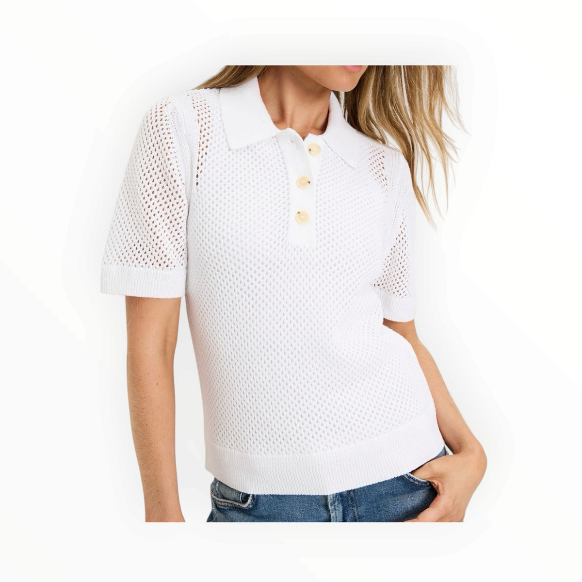 Michael Stars Perri Mesh Stitch Polo - White