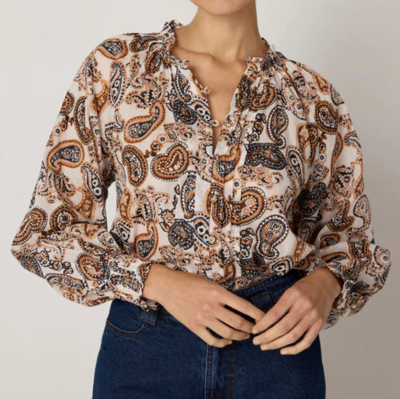 Cleobella Ivy Blouse - Paisley Nutmeg Ivory