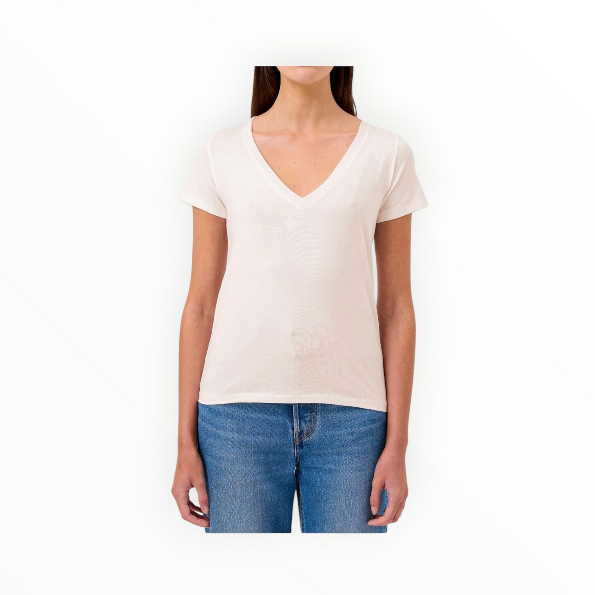 Goldie LeWinter Cleo V Neck Tee - White Sand