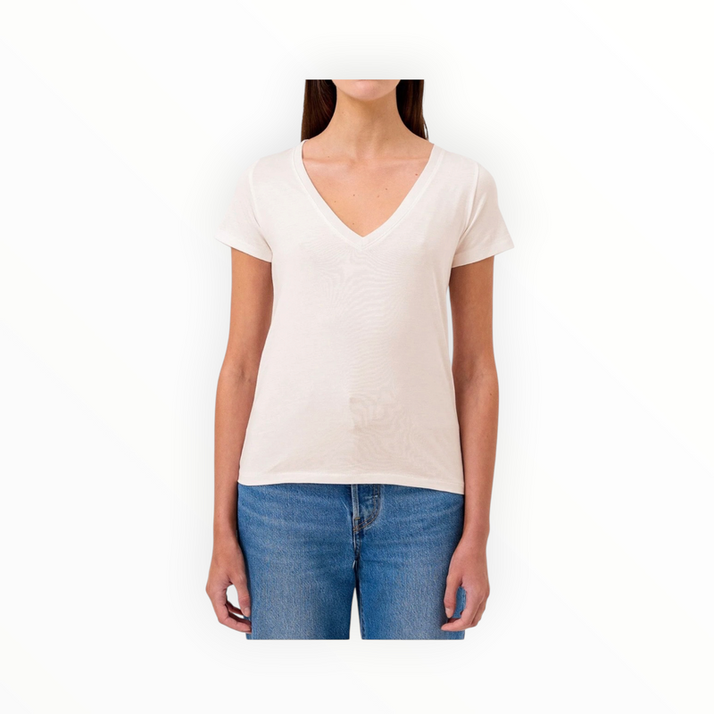 Goldie LeWinter Cleo V Neck Tee - White Sand