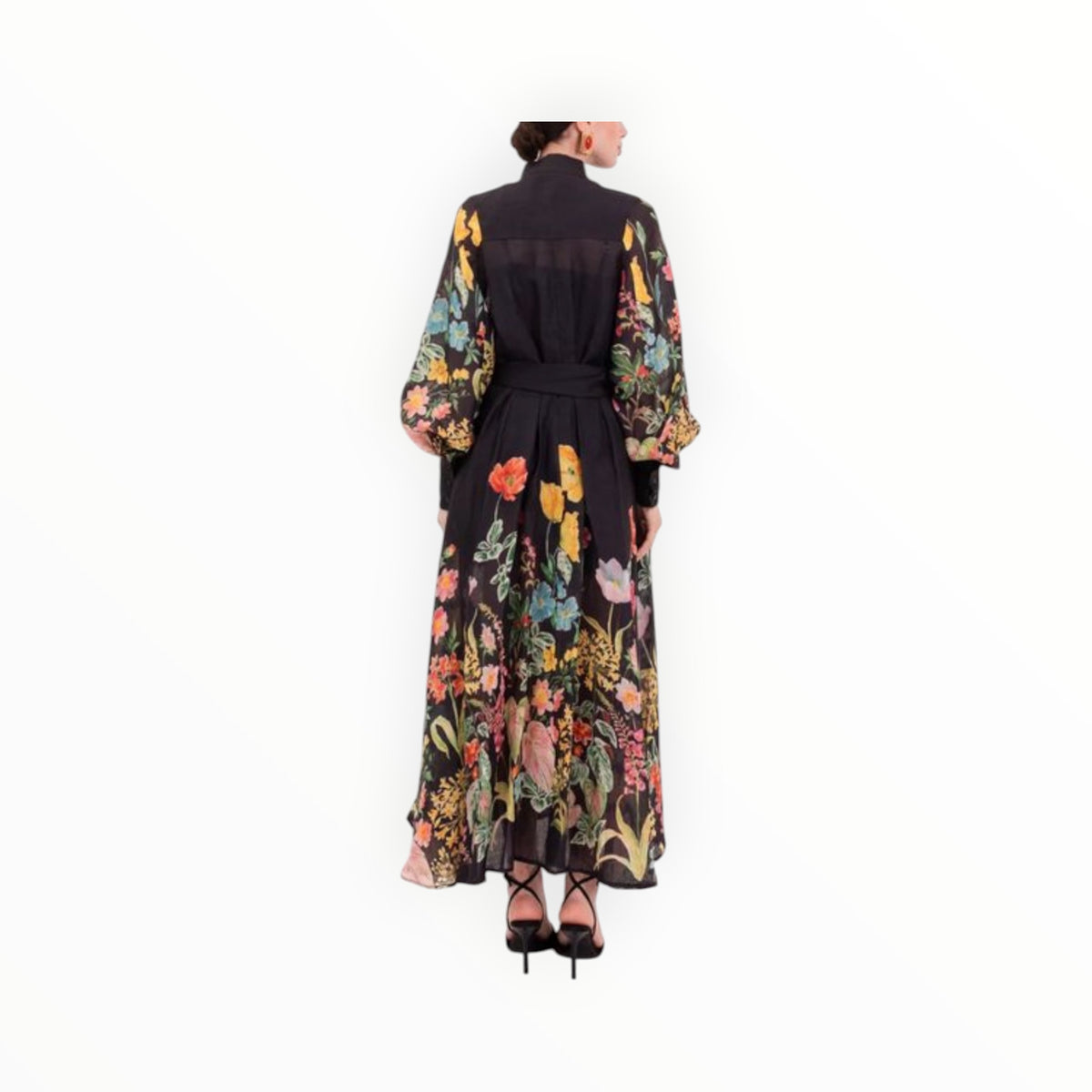Lavi by Majolavi Blouson Sleeve Floral Dress - Black