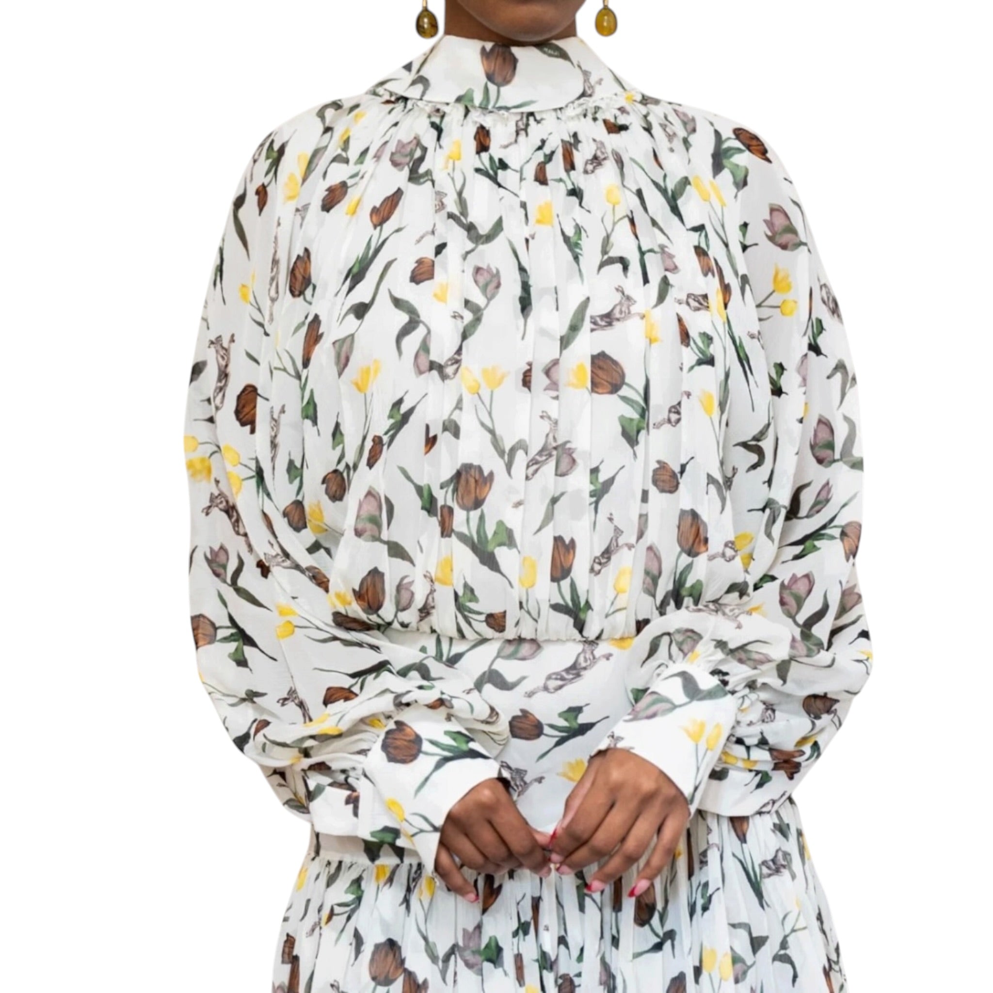Marni Chiffon Dress with Tulips and Hares - Multi