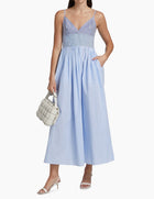 Naadam Striped Cotton Poplin A-Line Midi Dress - Blue Combo