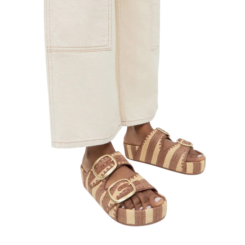 Loeffler Randall Theo Sandal - Brown/Natural Striped Straw