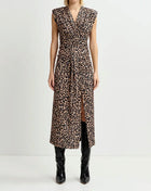 Essentiel Antwerp Brown Stretch-Jersey Midi Dress With Leopard Print