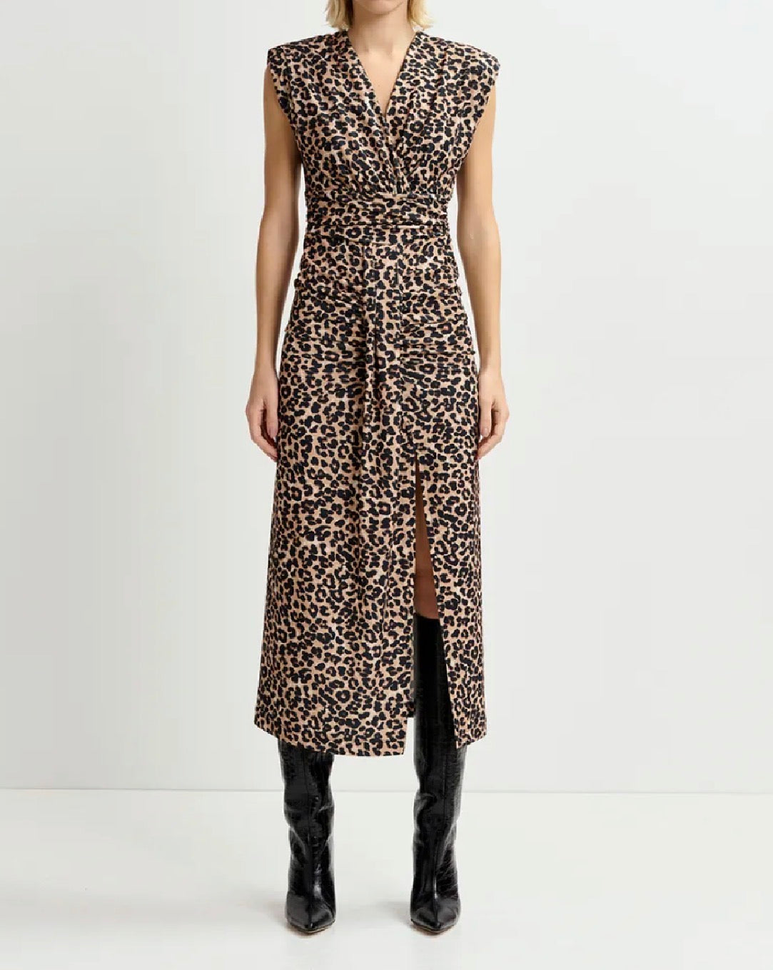 Essentiel Antwerp Brown Stretch-Jersey Midi Dress With Leopard Print