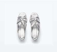 Frēda Salvador Valentina Ruched Mid-Heel Sandal - Silver Calf
