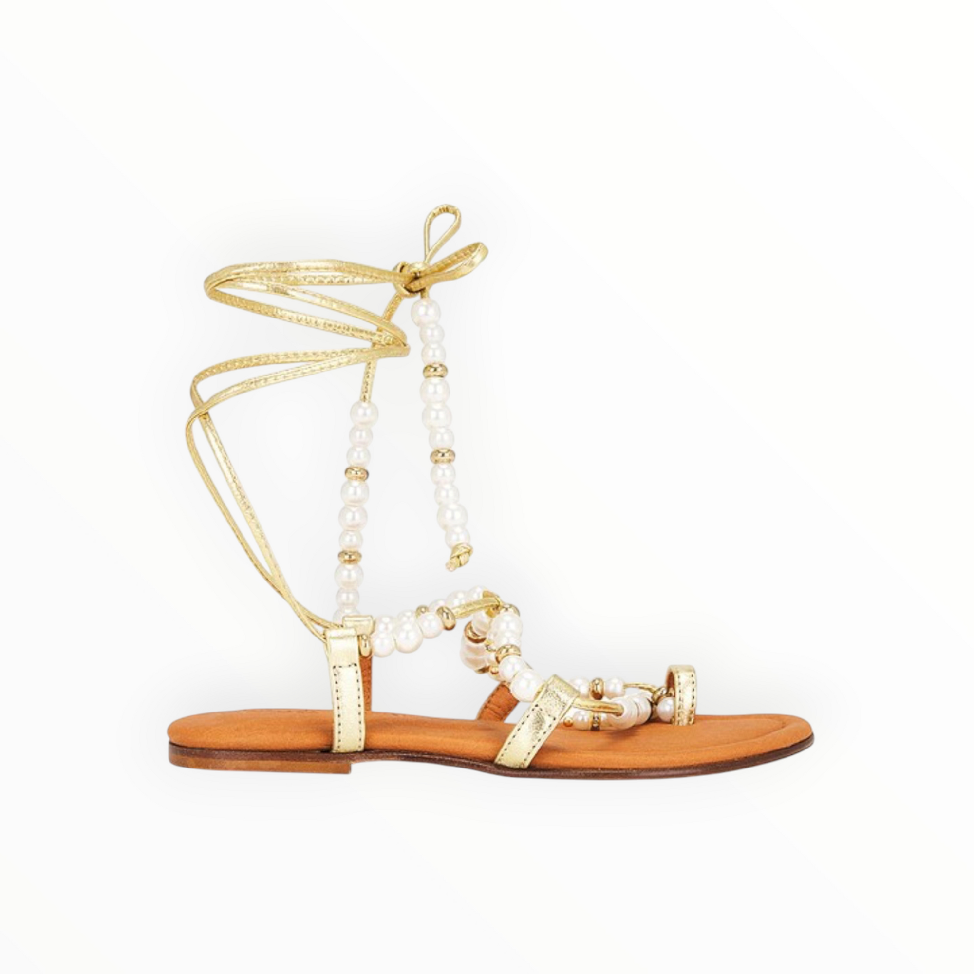 Alameda Turquesa Luz Beaded Sandals - Gold Leather
