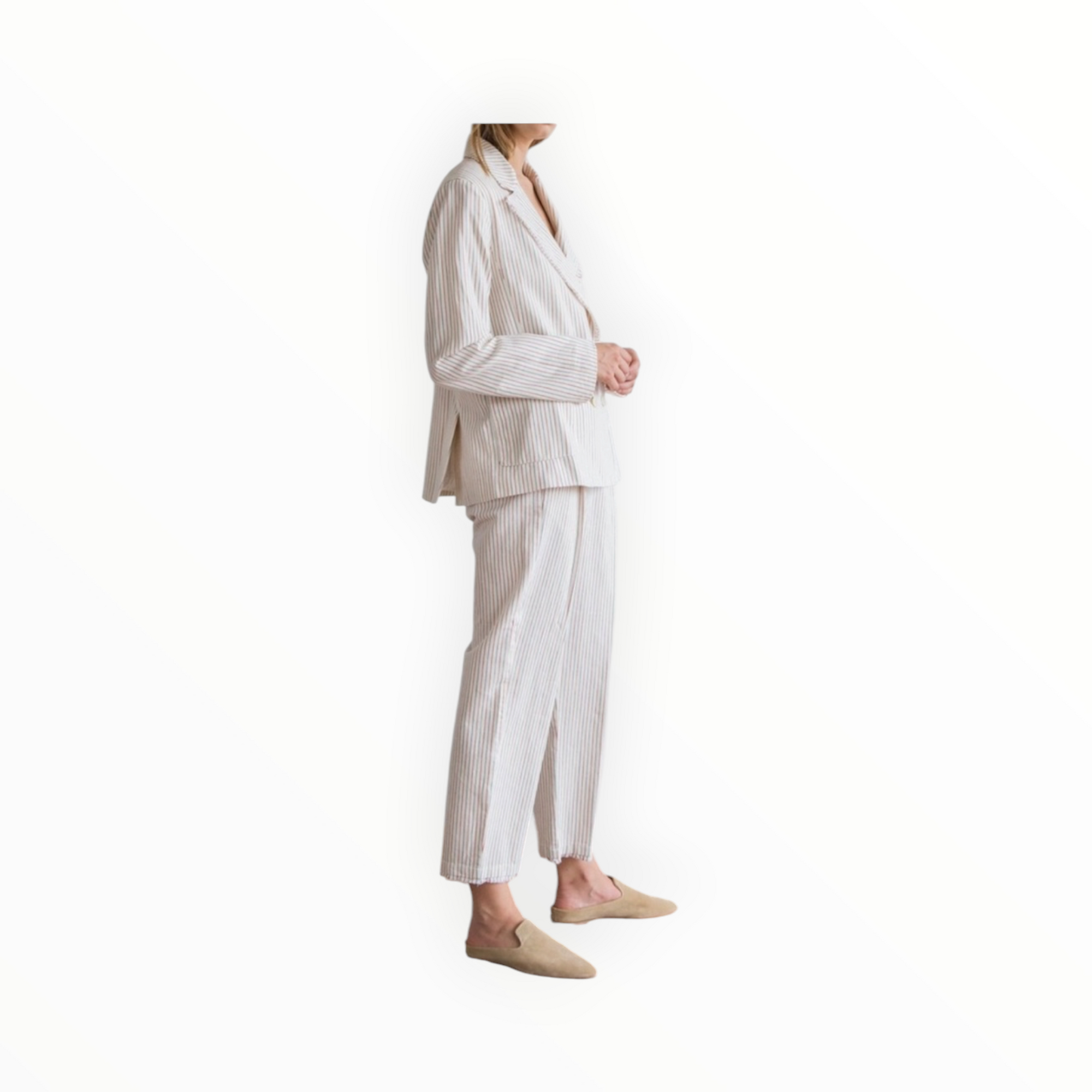 Raquel Allegra Cotton Tickling Stripe High Waist Slim Pant