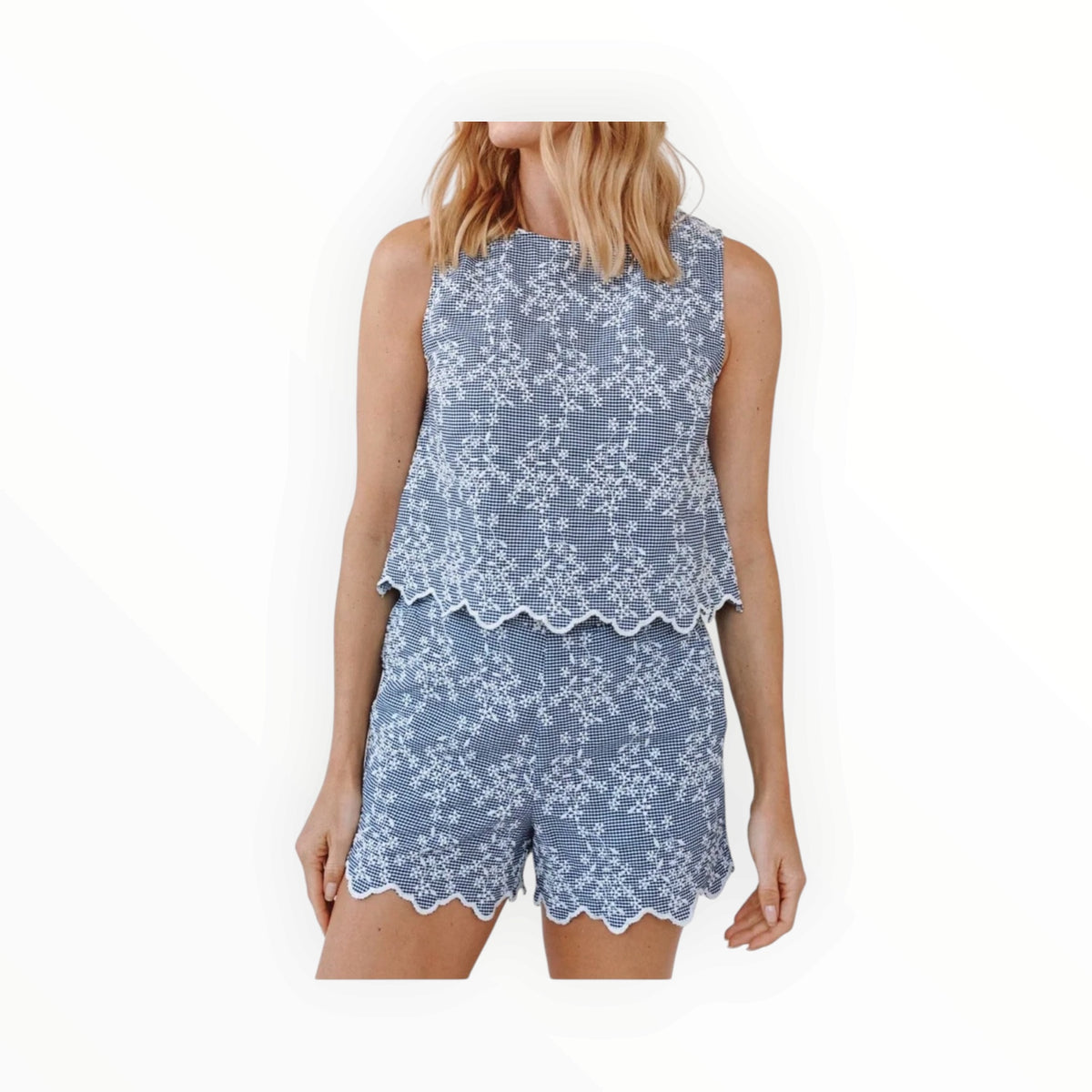 Bella Dahl Scallop Border Catalina Short - Floral Gingham