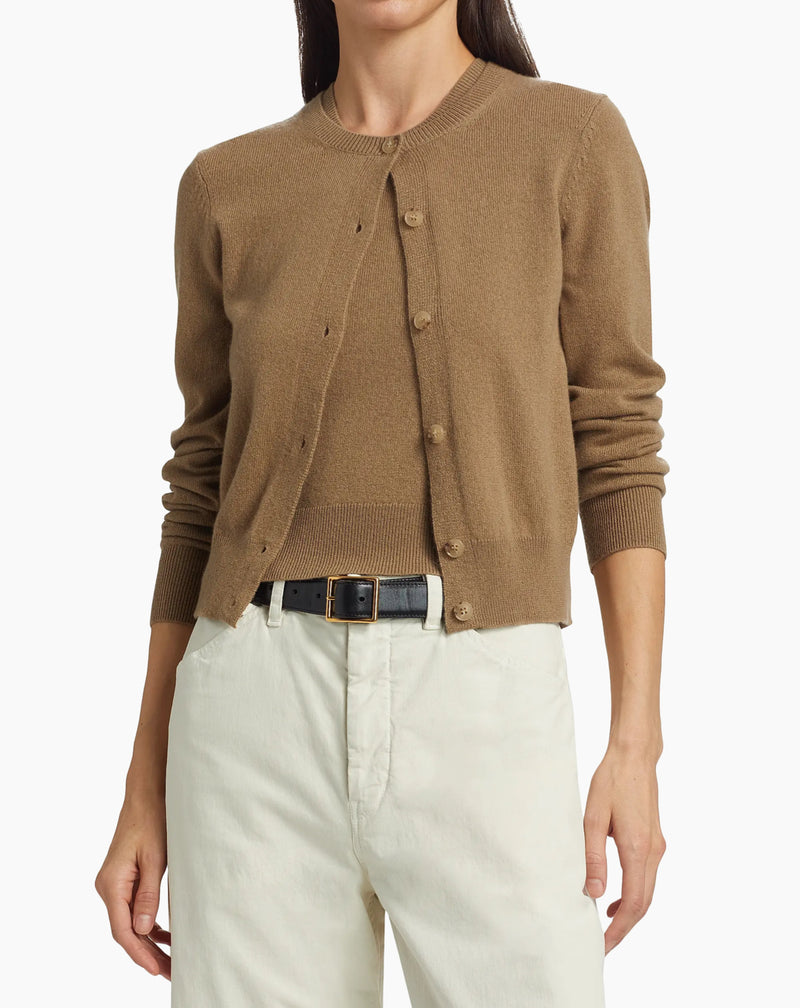 Nili Lotan March Crewneck Cashmere Cardigan - Tan