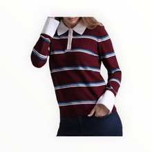 Minnie Rose Cotton Cashmere Striped Long Sleeve Collared Polo - Bordeaux Combo