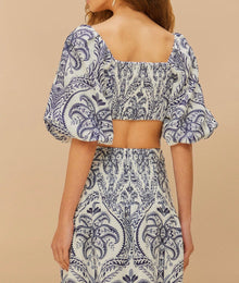 FARM Rio Off-White Tropical Cameo Euroflax™ Premium Linen Blouse