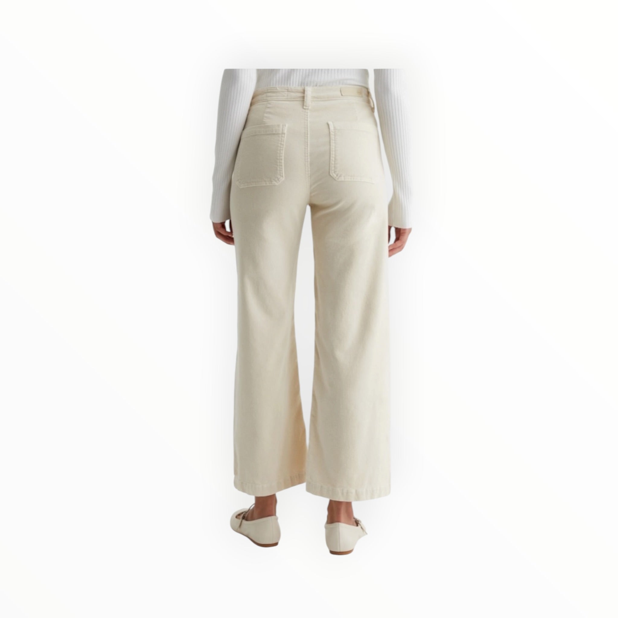AG Jeans Kassie Corduroy High Rise Wide Leg Crop- Sulfur Cream Froth