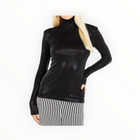 Norma Kamali Slim Fit Long Sleeve Turtle Top - Black Foil