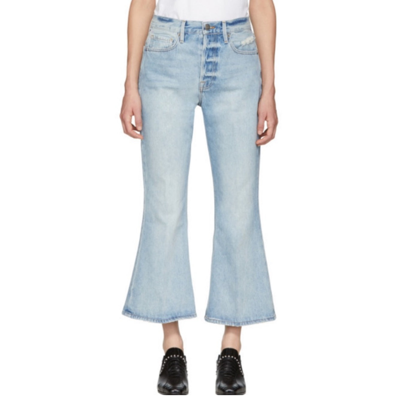 FRAME Blue Rigid Re-Release Le Crop Flare Jeans