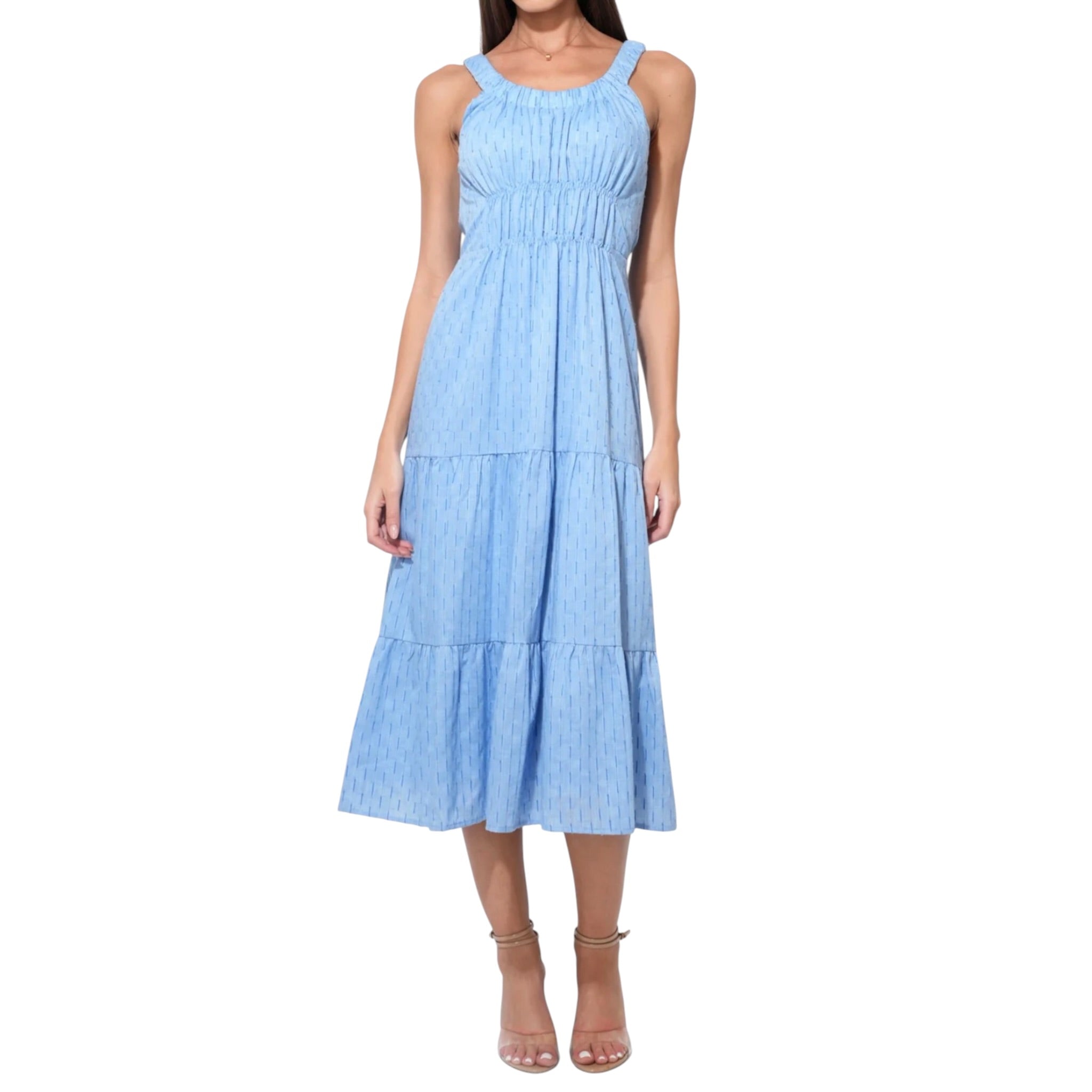 Adelyn Rae Rosali Textured Cotton Midi Dress - Sky Blue