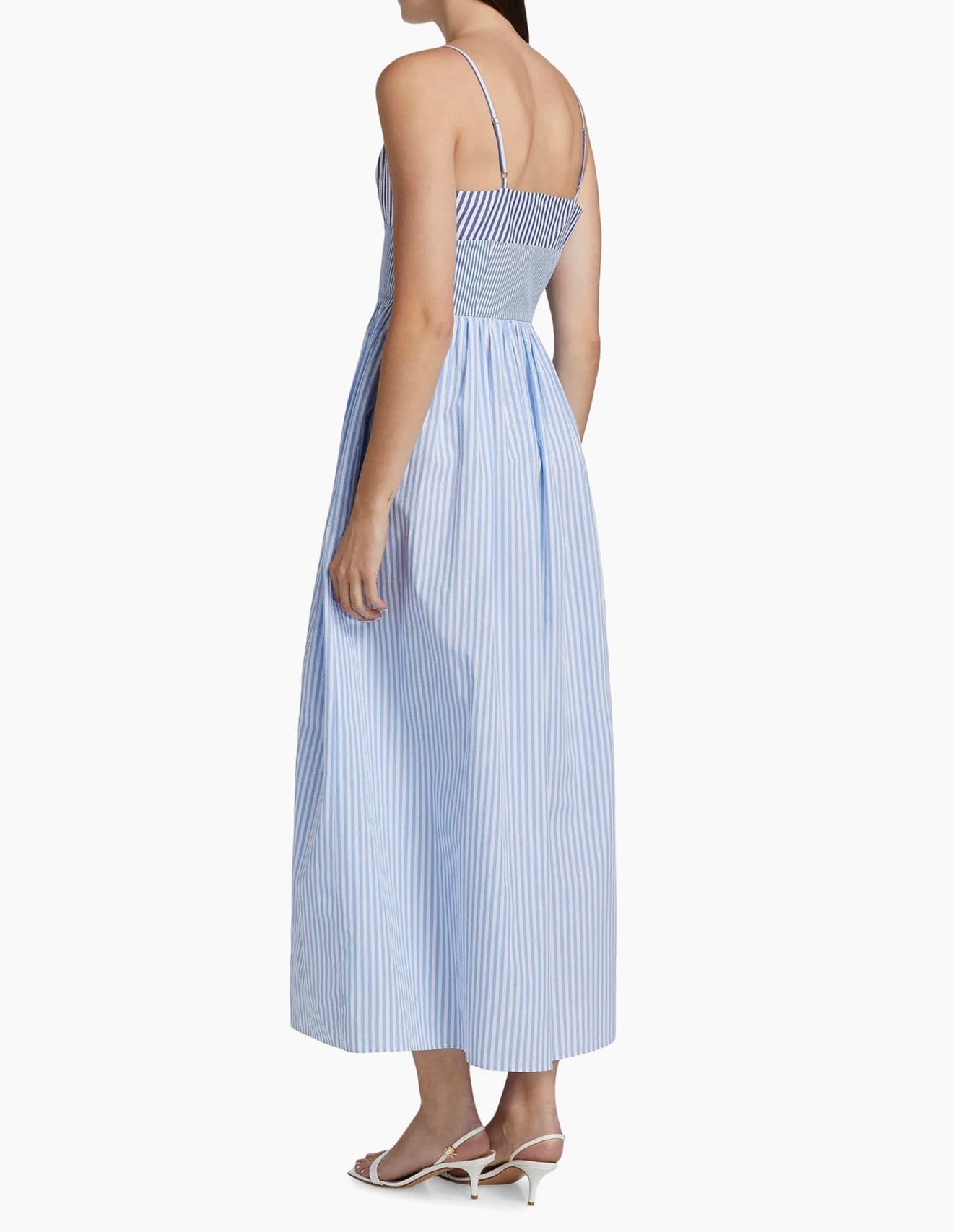 Naadam Striped Cotton Poplin A-Line Midi Dress - Blue Combo