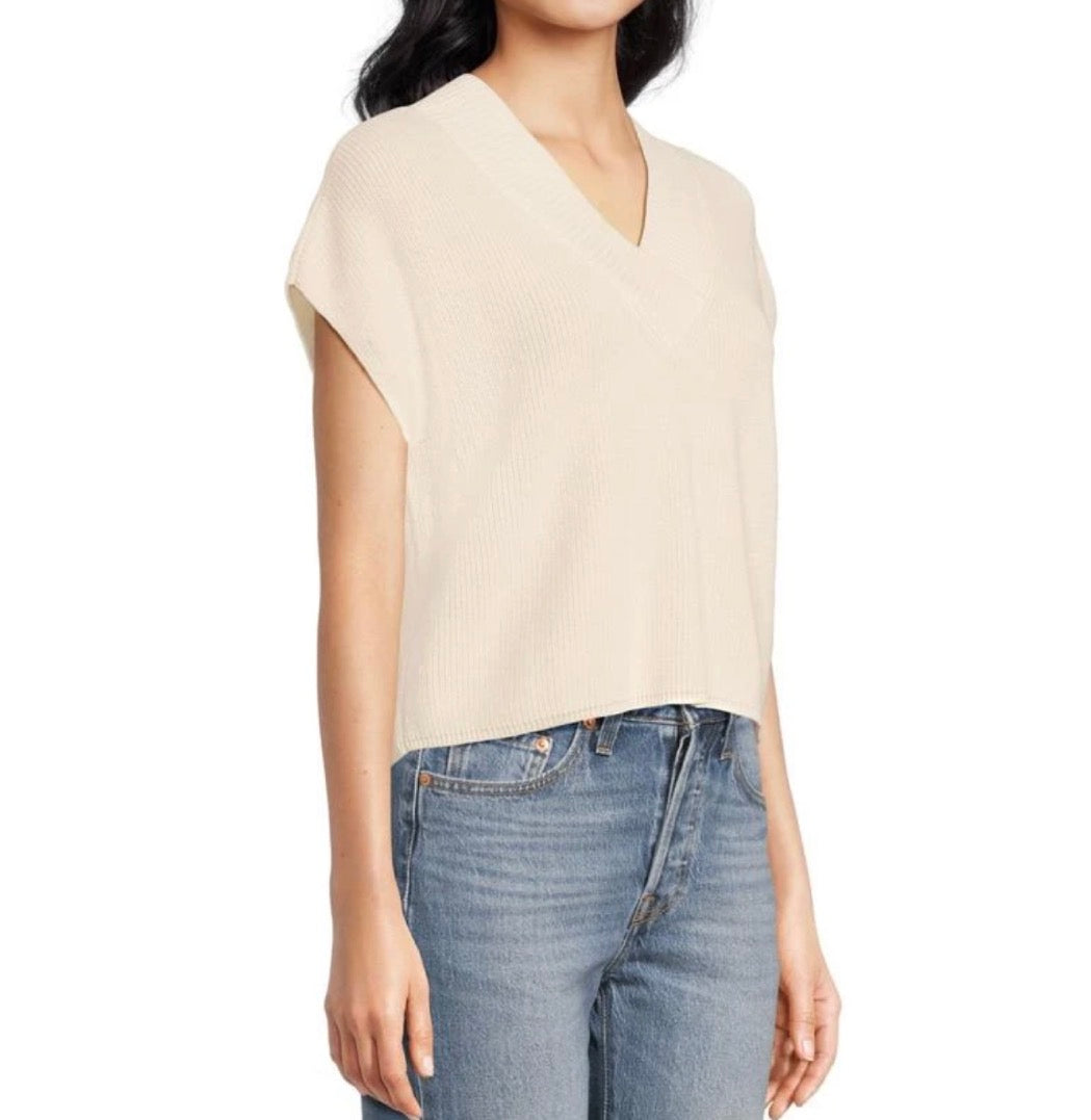 LILLA|P Wide Trim V-Neck Sweater - Ivory