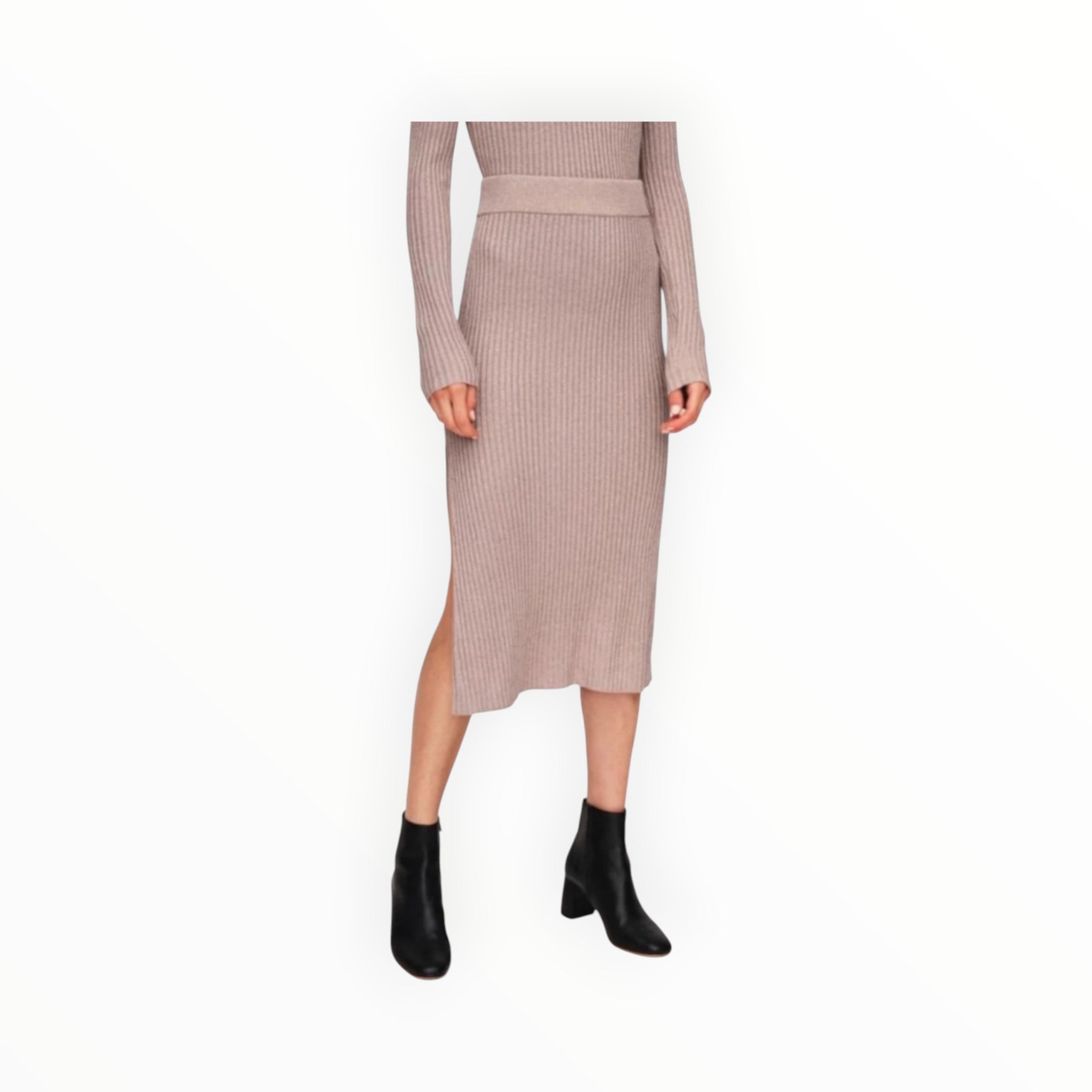 White + Warren Metallic Shine Ribbed Skirt - Mauve Shine