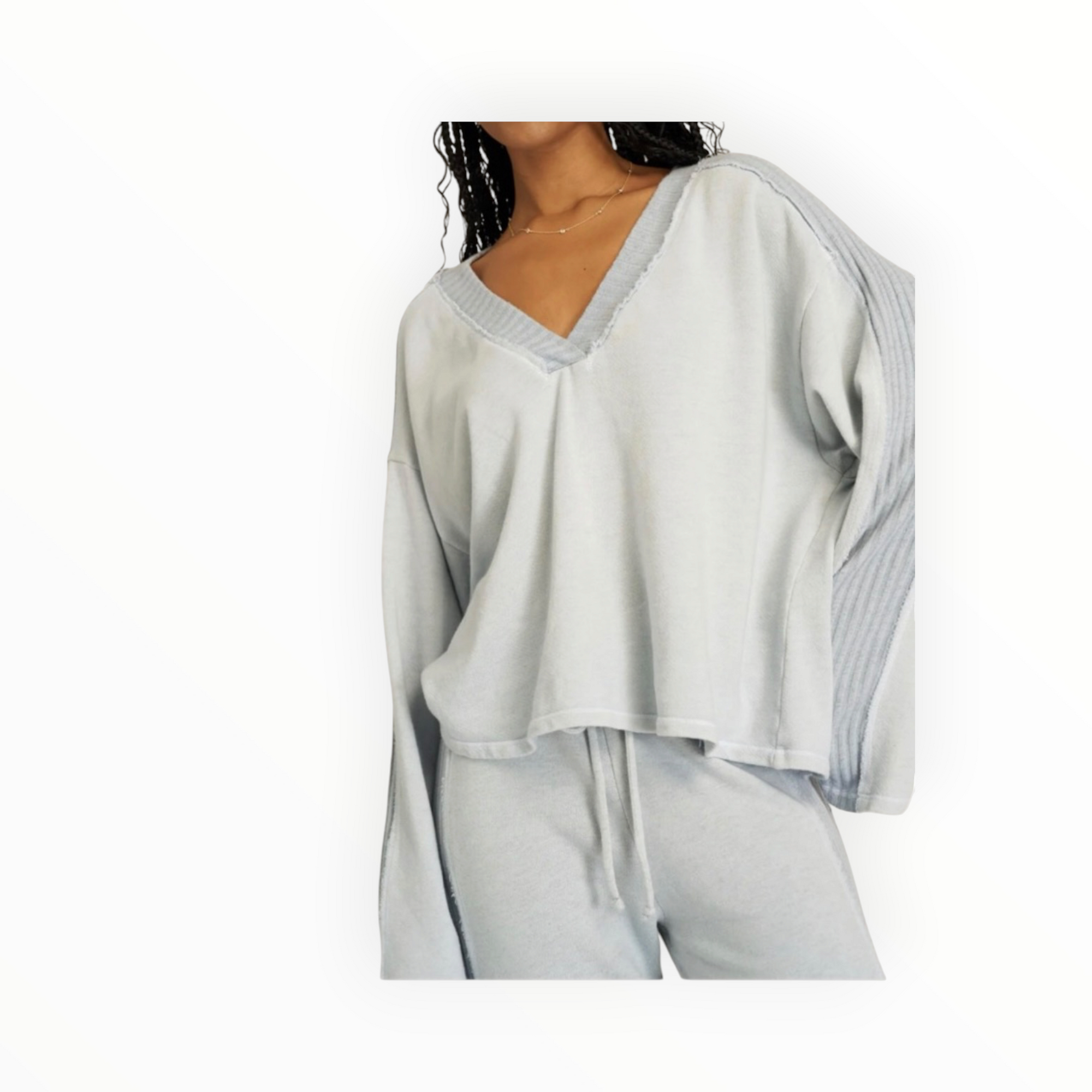 The Great. The V-Neck Sweatshirt - Grey