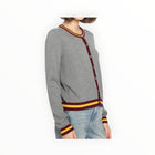 Minnie Rose Cotton Cashmere Cardigan With Stripe Detail - Grey Shadow