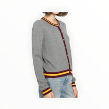 Minnie Rose Cotton Cashmere Cardigan With Stripe Detail - Grey Shadow