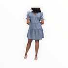 Stellah Washed Puff Sleeve Tiered Mini Dress - Denim